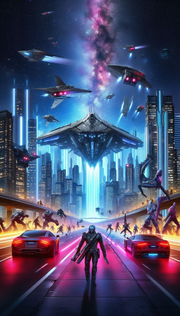 Alien Invasion in Futuristic City book cover