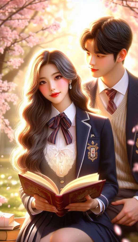 Anime couple reading book cover