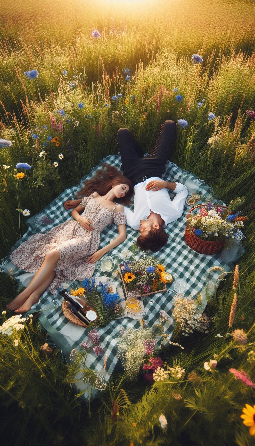 Couple picnic in meadow book cover