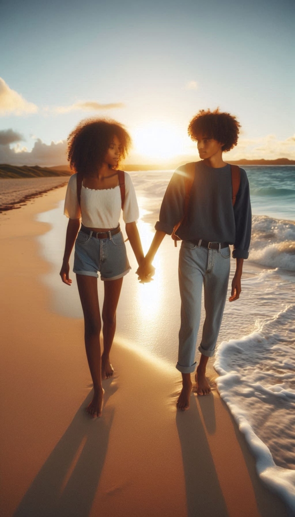 Couple walking on beach book cover 