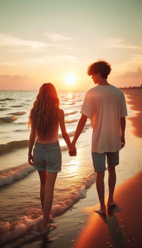 Couple walking on beach book cover