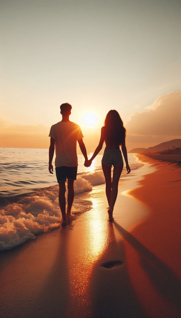 Couple walking on beach book cover