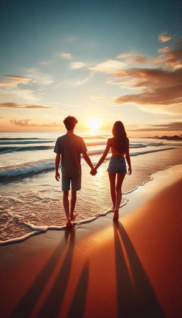 Couple walking on beach book cover