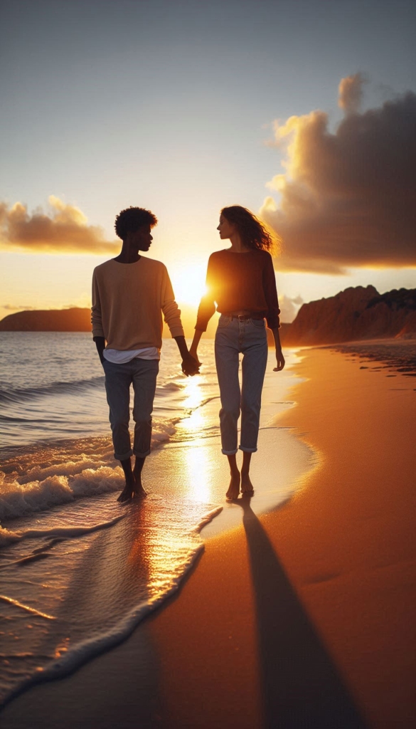 Couple walking on beach book cover