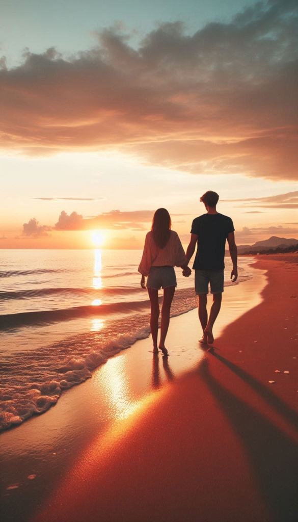 Couple walking on beach book cover