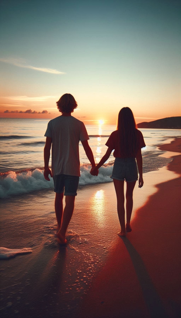 Couple walking on beach book cover