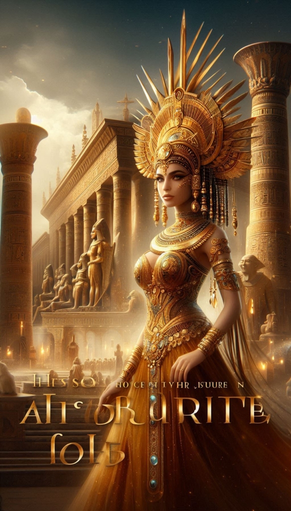 Egyptian Queen with gold and jeweled book cover