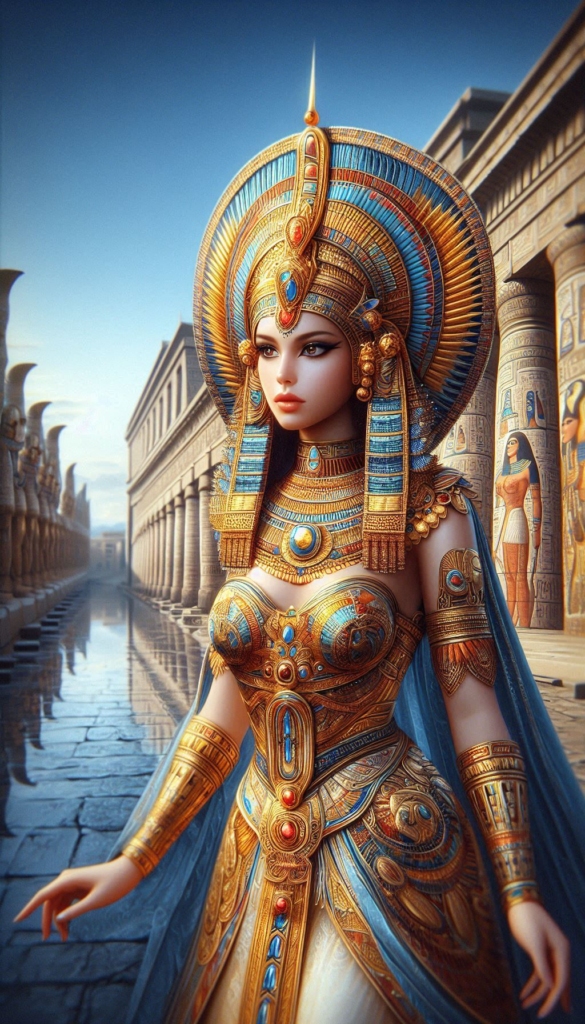 Egyptian Queen with gold and jeweled book cover