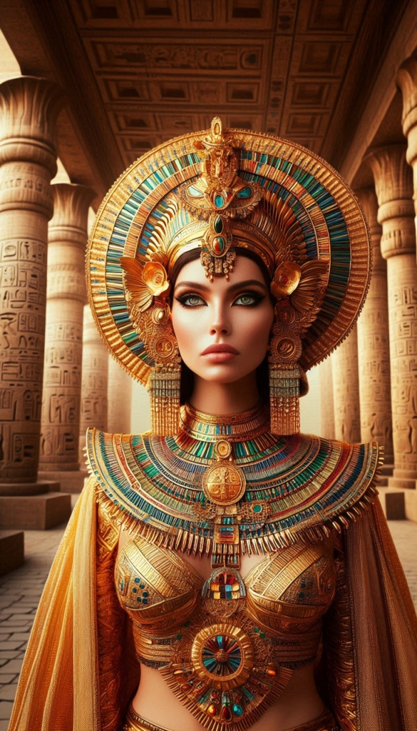 Egyptian Queen with gold and jeweled book cover