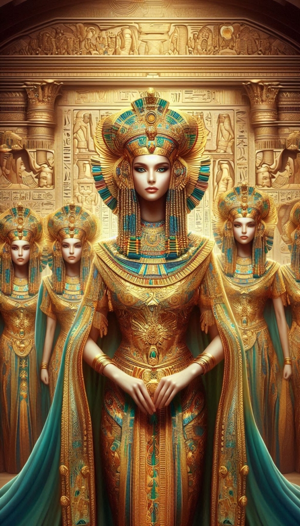 Egyptian Queen with gold and jeweled book cover