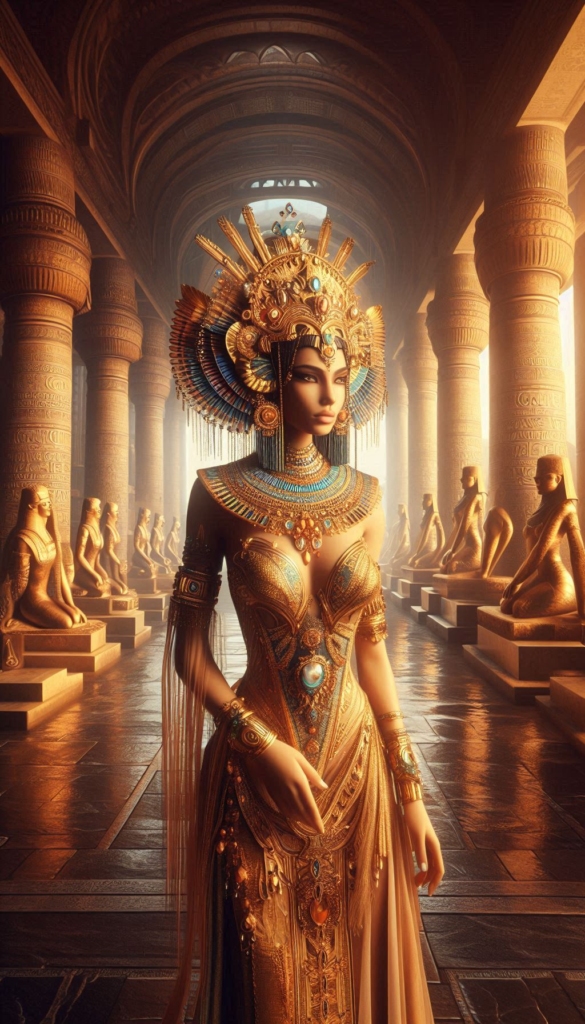 Egyptian Queen with gold and jeweled book cover