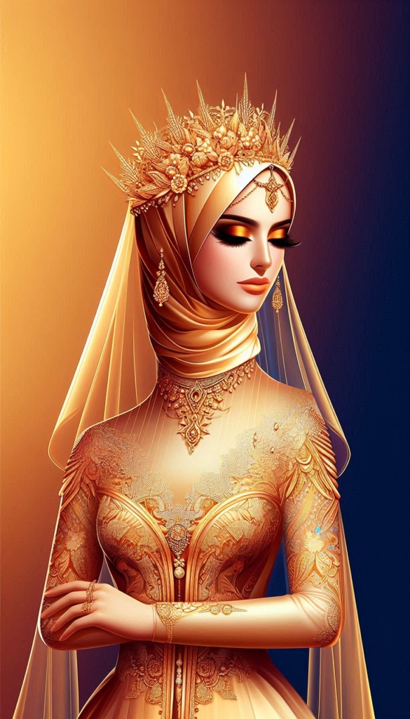 Elegant woman in golden hijab book cover