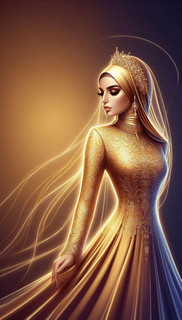 Elegant woman in golden hijab book cover