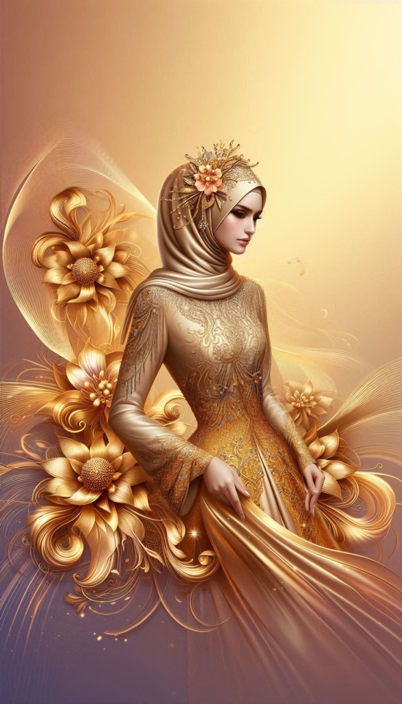 Elegant woman in golden hijab book cover