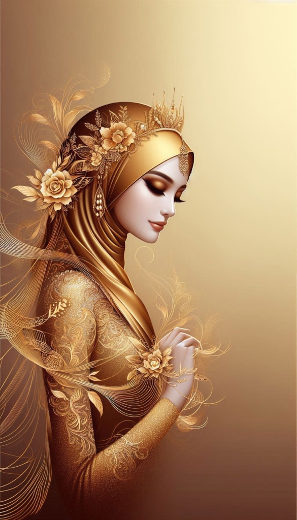 Elegant woman in golden hijab book cover