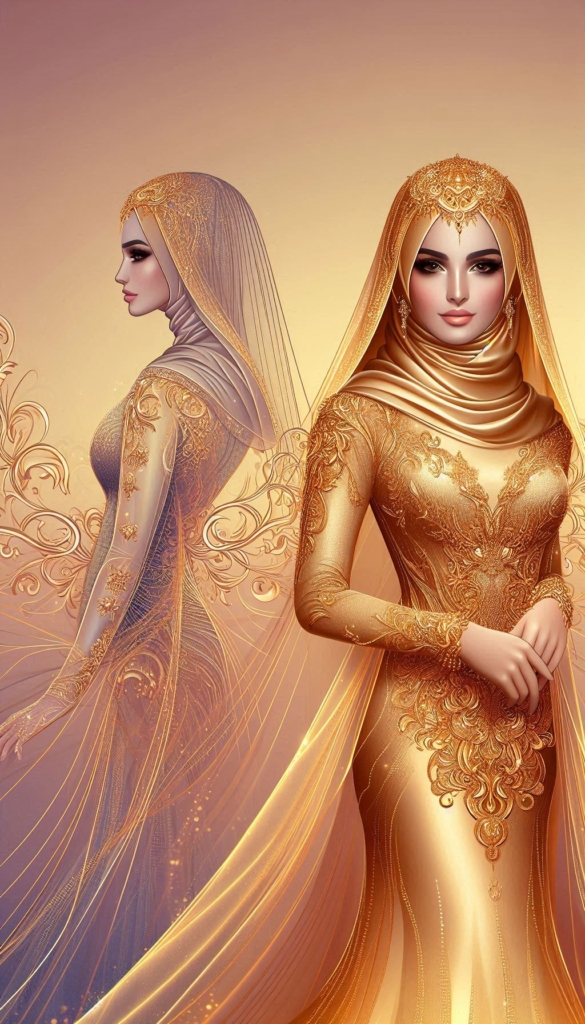 Elegant woman in golden hijab book cover