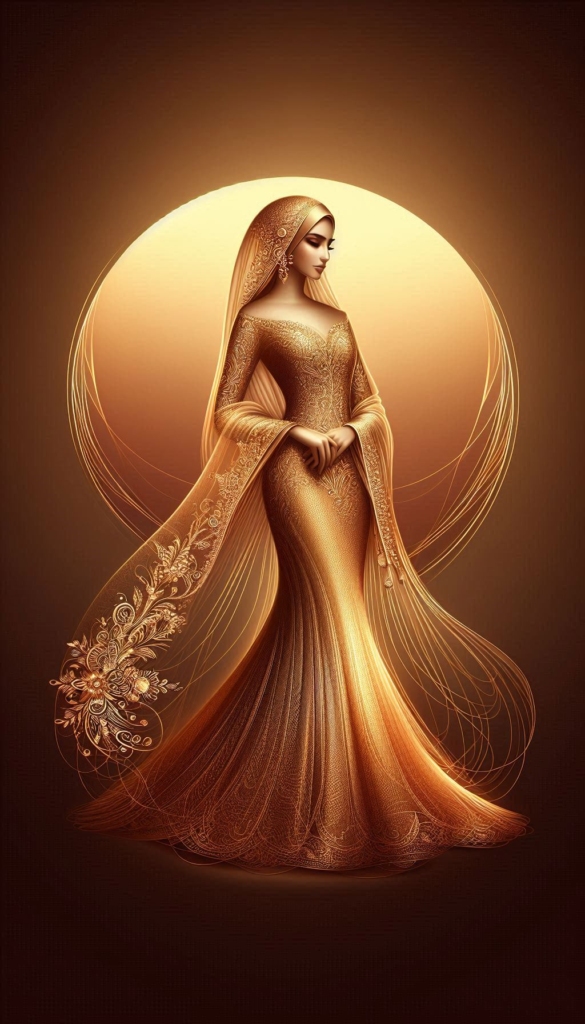 Elegant woman in golden hijab book cover