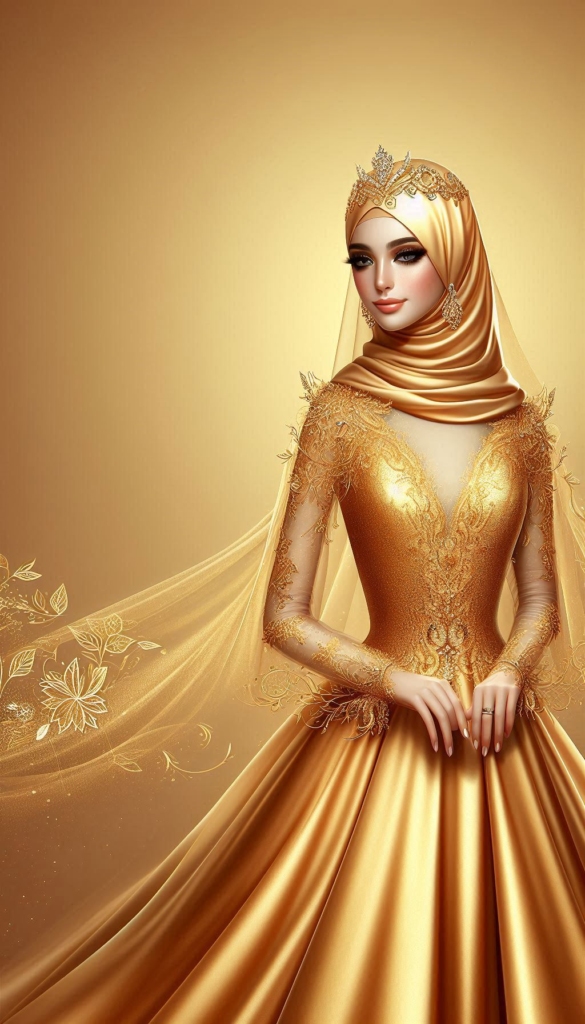 Elegant woman in golden hijab book cover