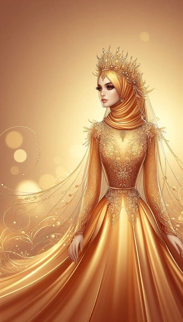 Elegant woman in golden hijab book cover