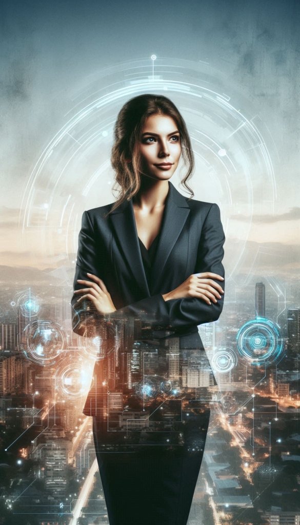 Futuristic Businesswoman Biography Book Cover