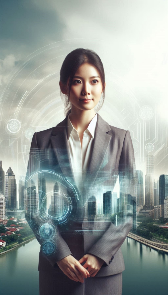 Futuristic Businesswoman Biography Book Cover