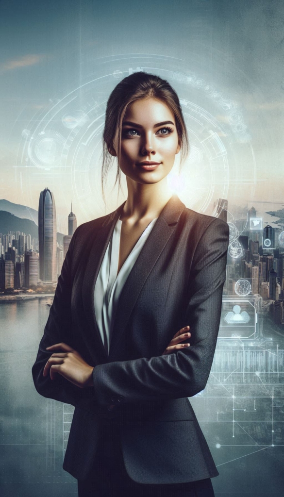 Futuristic Businesswoman Biography Book Cover