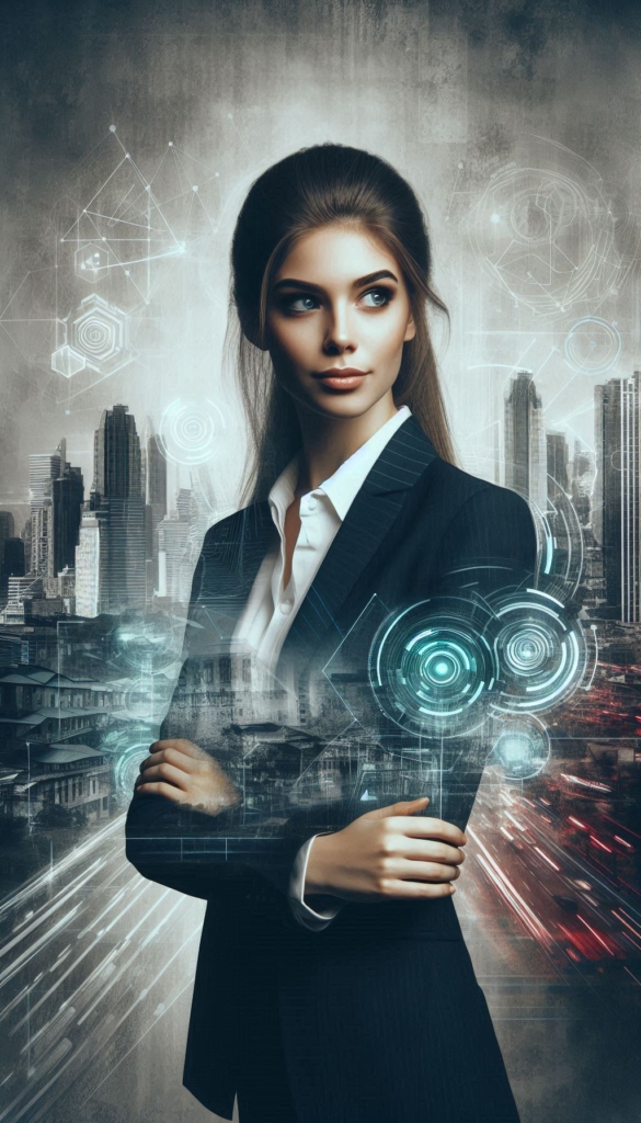 Futuristic Businesswoman Biography Book Cover