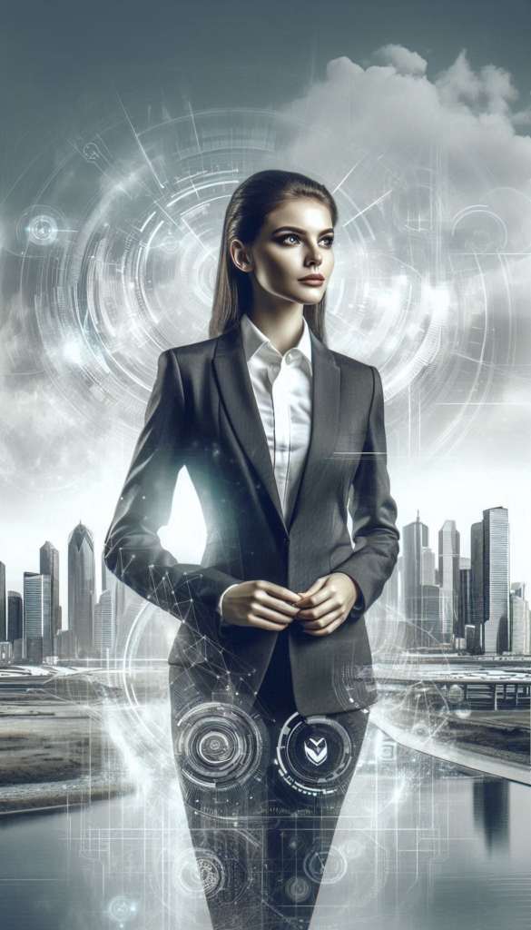 Futuristic Businesswoman Biography Book Cover