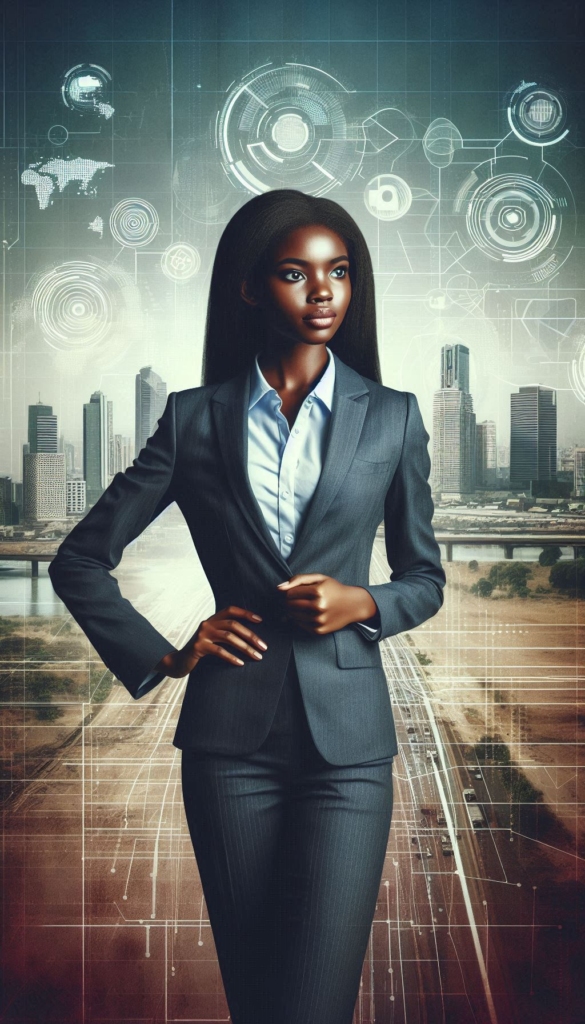 Futuristic Businesswoman Biography Book Cover