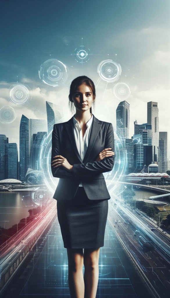 Futuristic Businesswoman Biography Book Cover