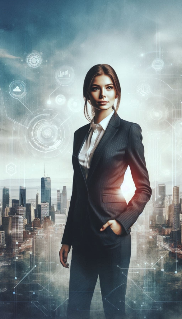 Futuristic Businesswoman Biography Book Cover