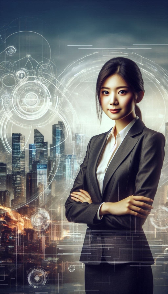 Futuristic Businesswoman Biography Book Cover