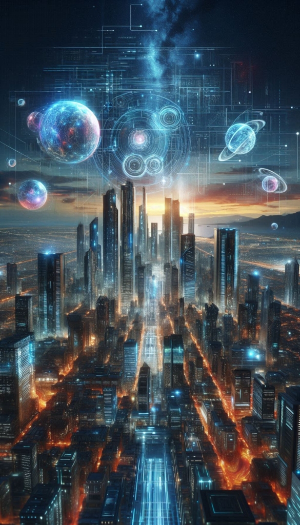 Futuristic City with Planets book cover