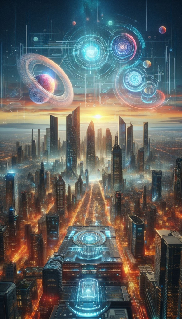 Futuristic City with Planets book cover