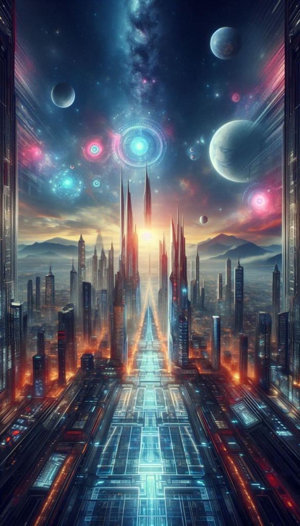 Futuristic City with Planets book cover