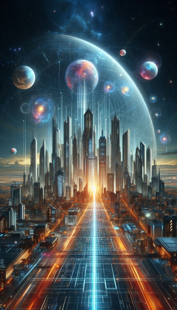 Futuristic City with Planets book cover