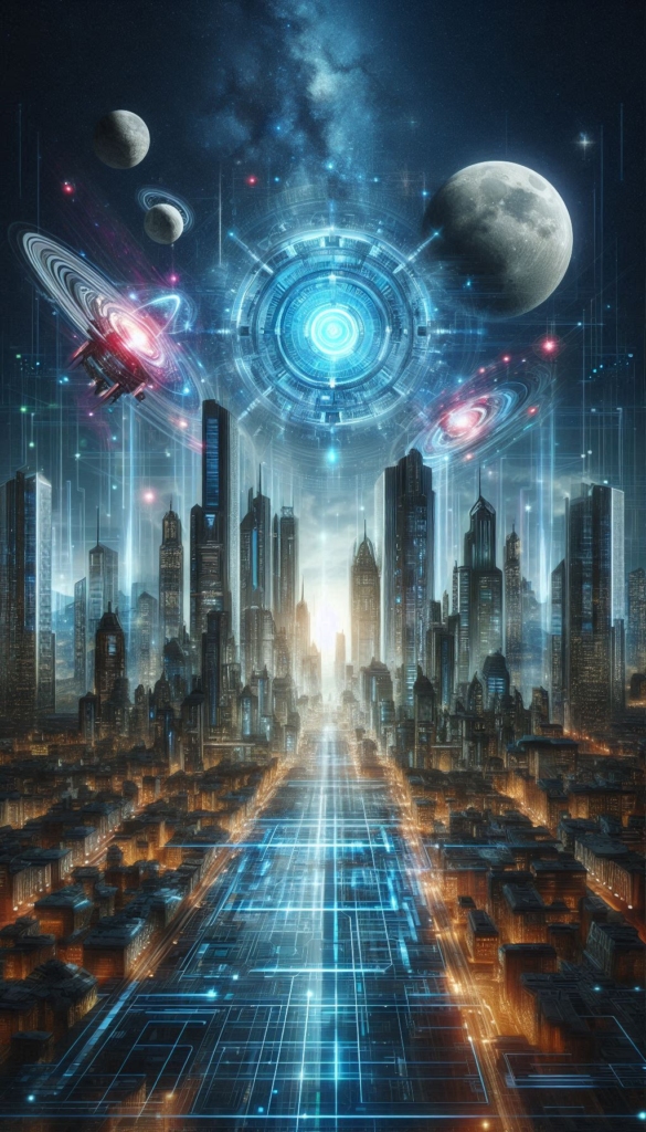 Futuristic City with Planets book cover