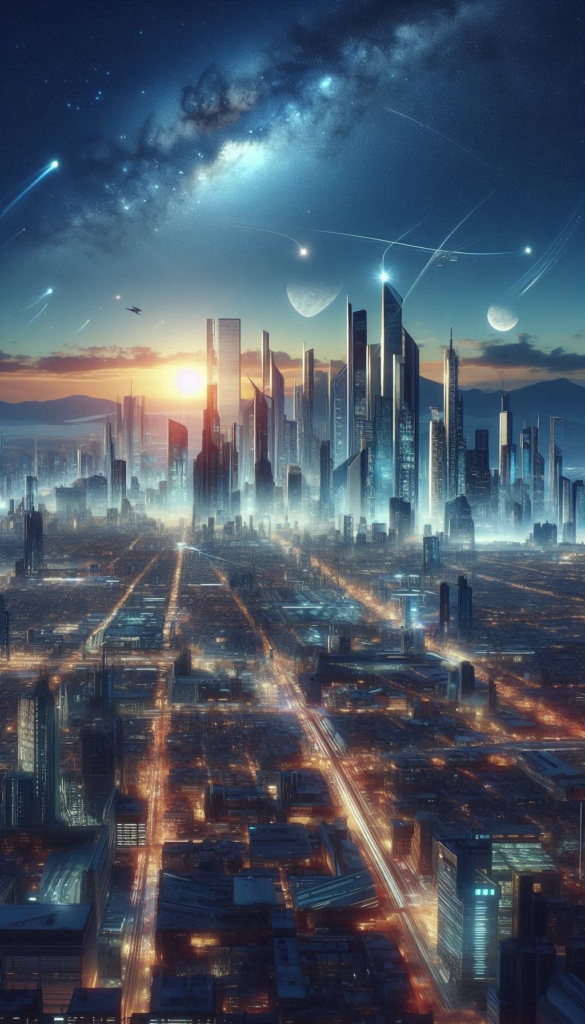 Futuristic City with Planets book cover