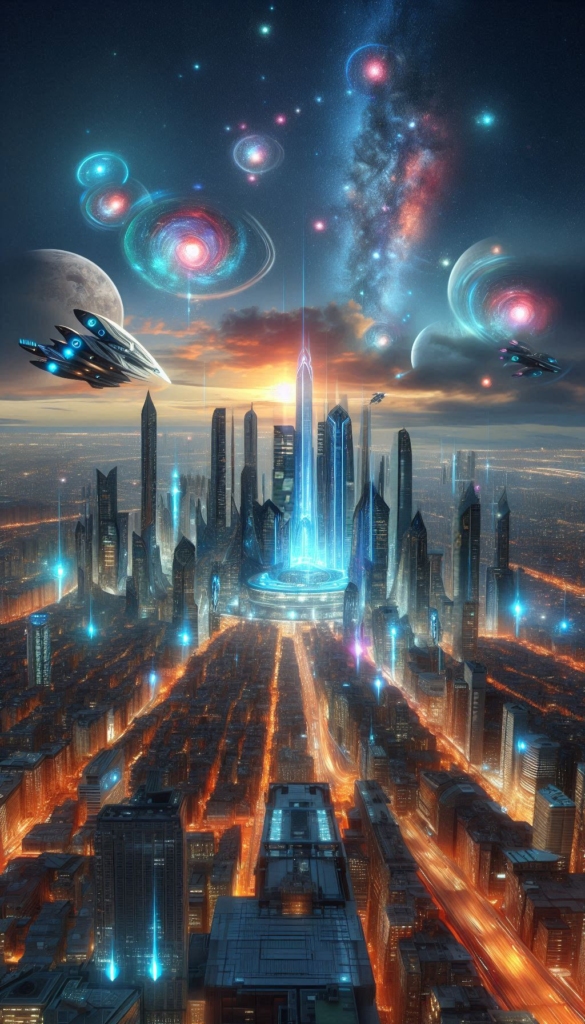 Futuristic City with Planets book cover