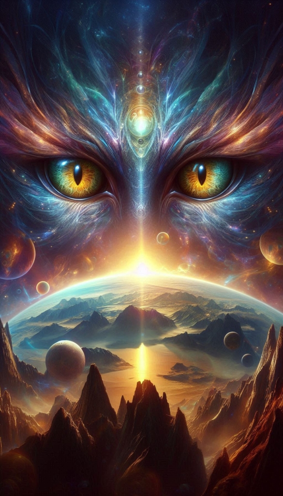 Galactic Cat Eyes Over Alien Landscape book cover 