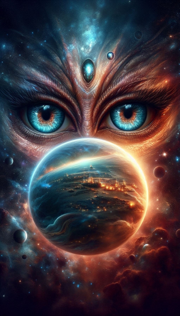 Galactic Cat Eyes Over Alien Landscape book cover 