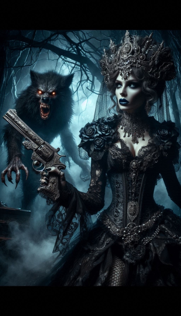 Gothic woman and werewolf book cover