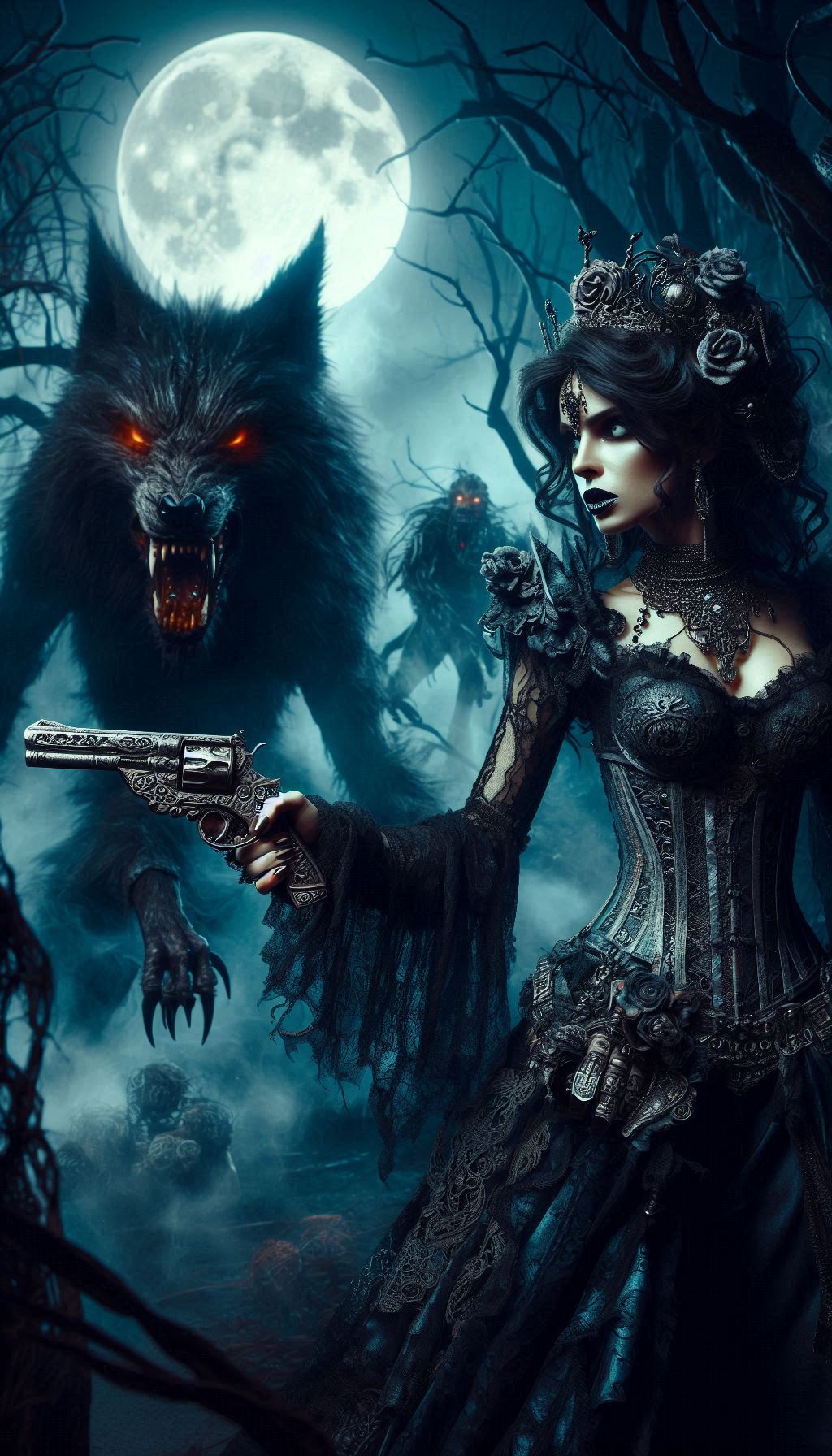 Gothic woman and werewolf book cover