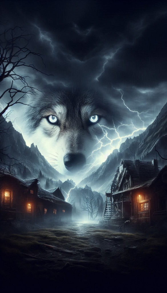 Haunted ruins with wolf eyes book cover