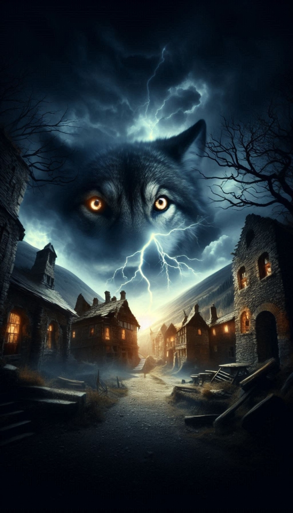 Haunted ruins with wolf eyes book cover