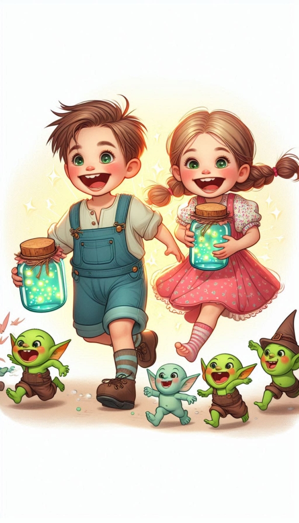 Kids with Jars and Goblins ai book Cover Design