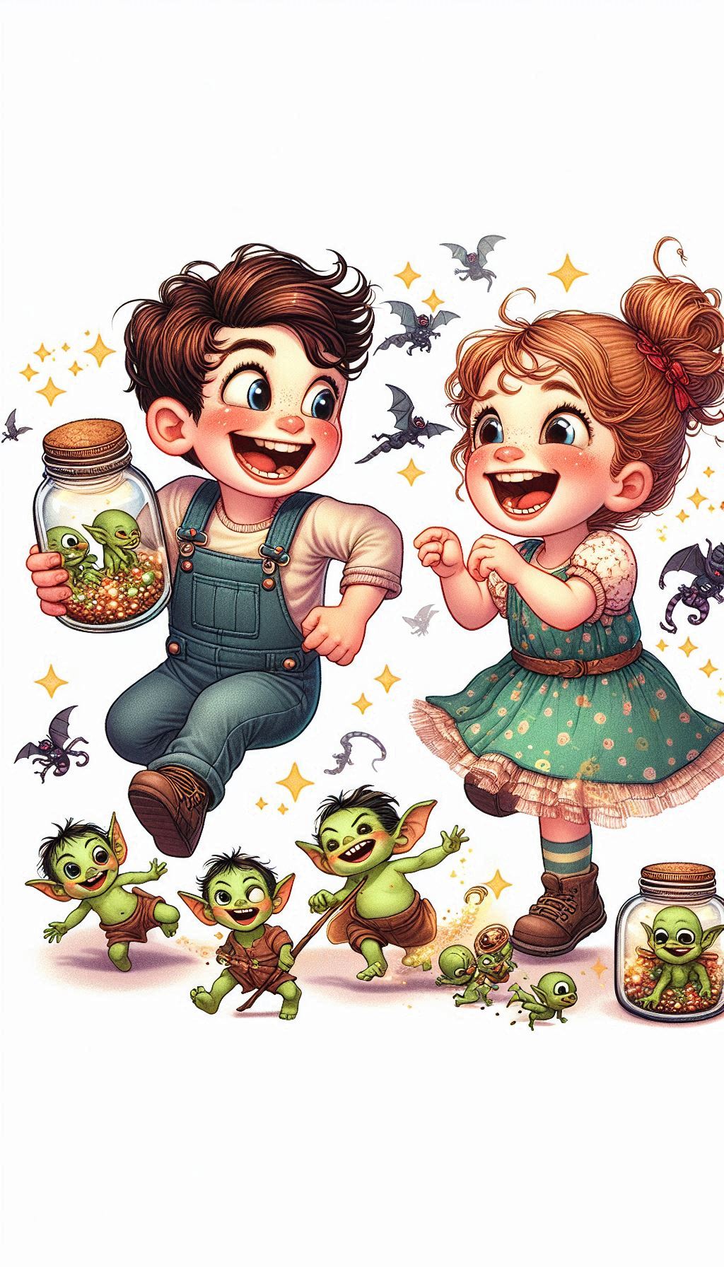 Kids with Jars and Goblins ai book Cover Design