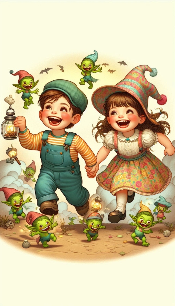 Kids with Jars and Goblins  ai book Cover Design