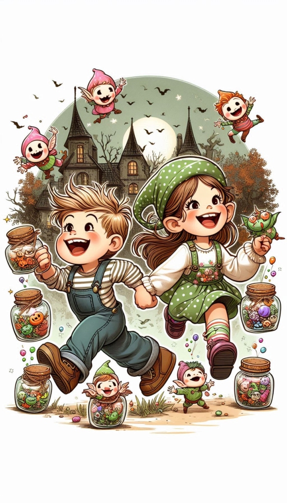 Kids with Jars and Goblins  ai book Cover Design