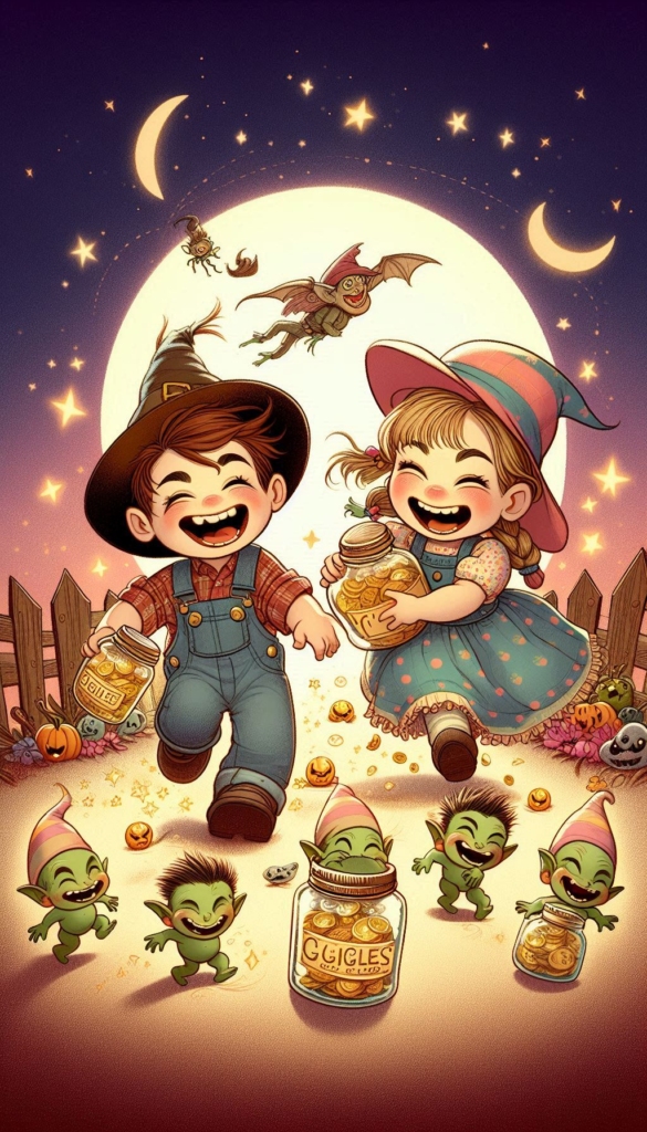 Kids with Jars and Goblins  ai book Cover Design